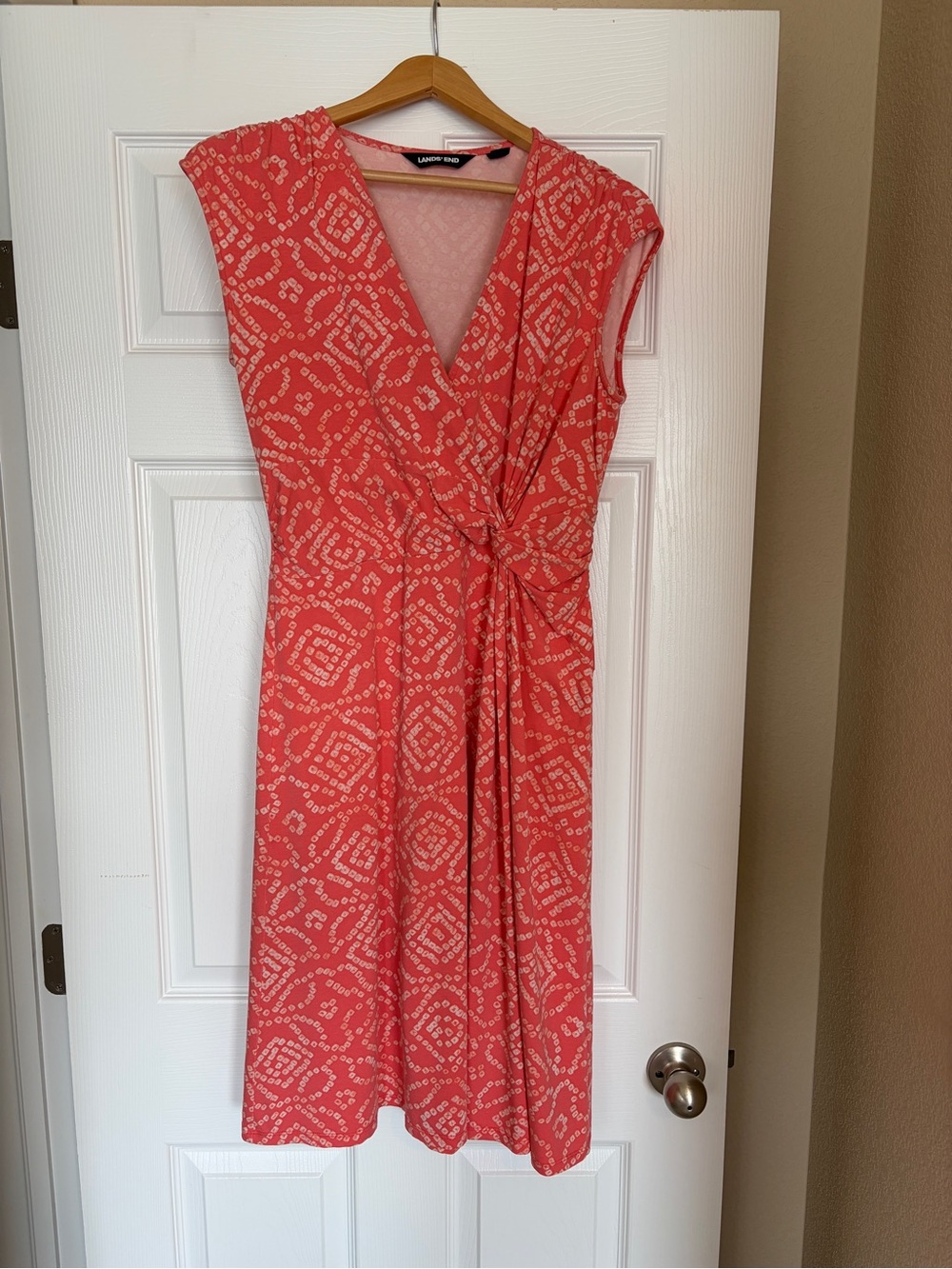 Land’s End Dress S Coral Twist V-Neck New England Chic Dockside Q2